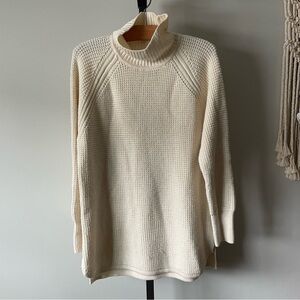Banana Republic Wool Blend Chunky Waffle Knit Turtleneck Sweater Cream Long XL